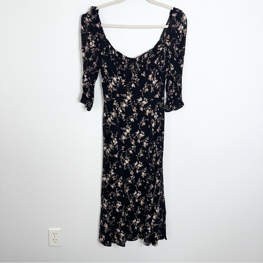Reformation Marnie Dress Women’s 2 Midi Floral Slit Front Black P - Picture 4 of 10